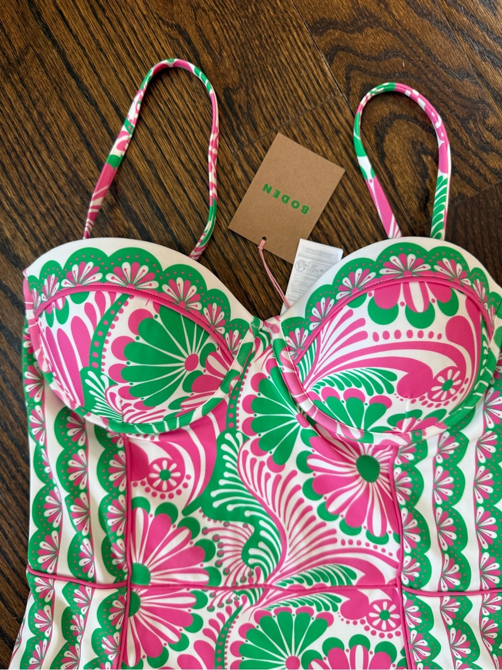 Boden Euphoric Garden Pink and Green Floral-Print One-Piece Swimsuit, Small/34B - Picture 7 of 8
